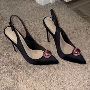 Elegant Black Slingback Heels with Pink Accents